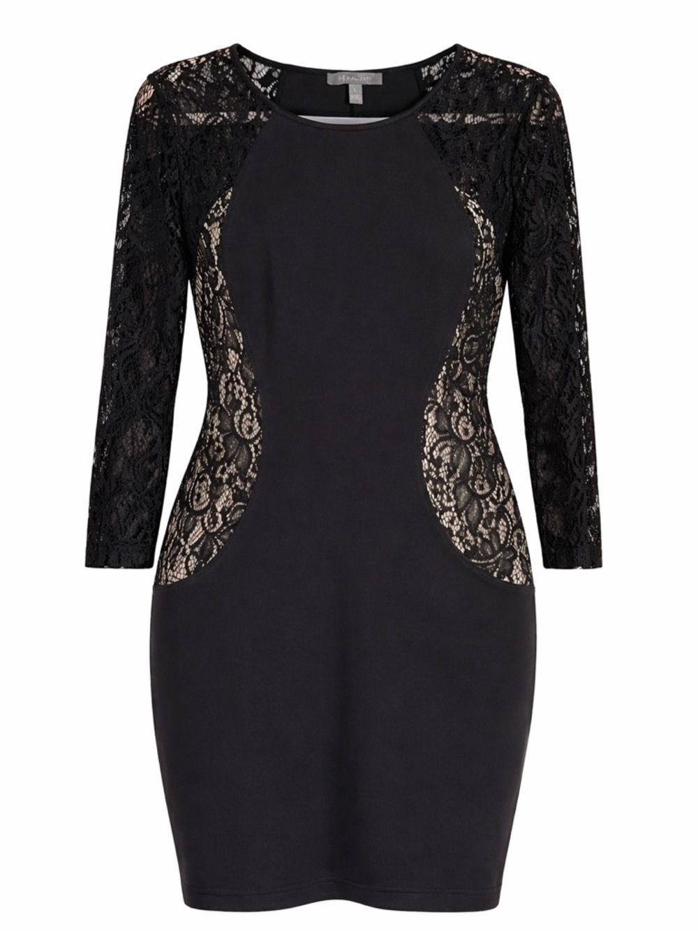 Black Lace Panel Bodycon Dress
